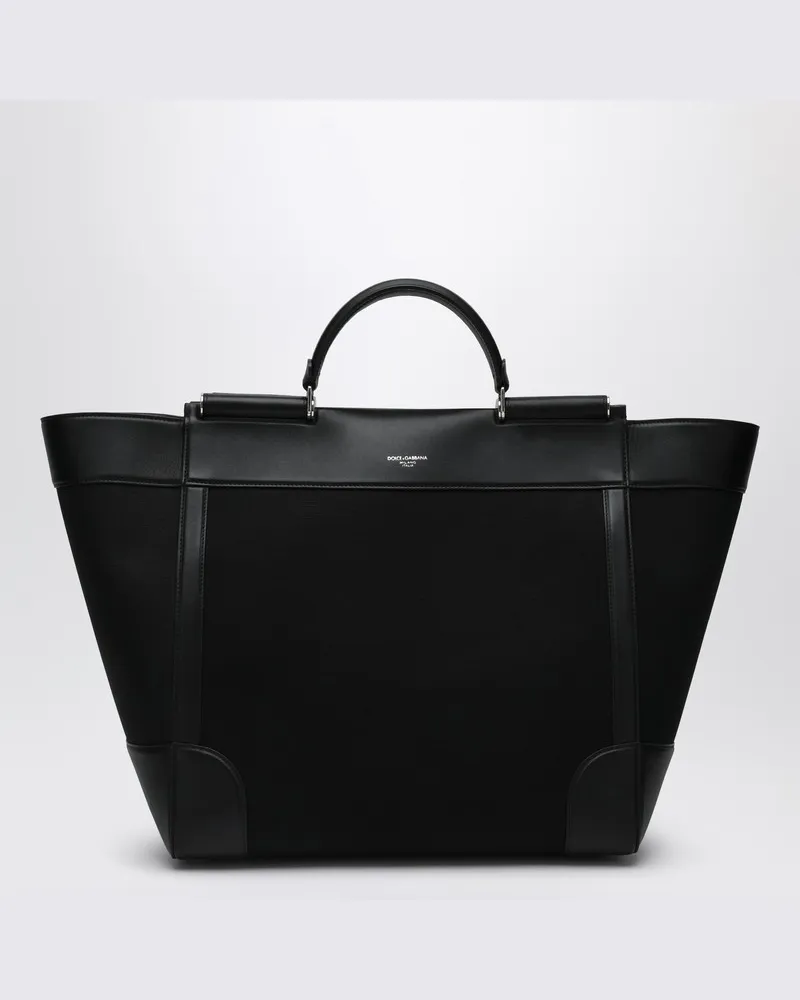 Dolce & Gabbana Schwarze Stoff- und Ledertragetasche Schwarz