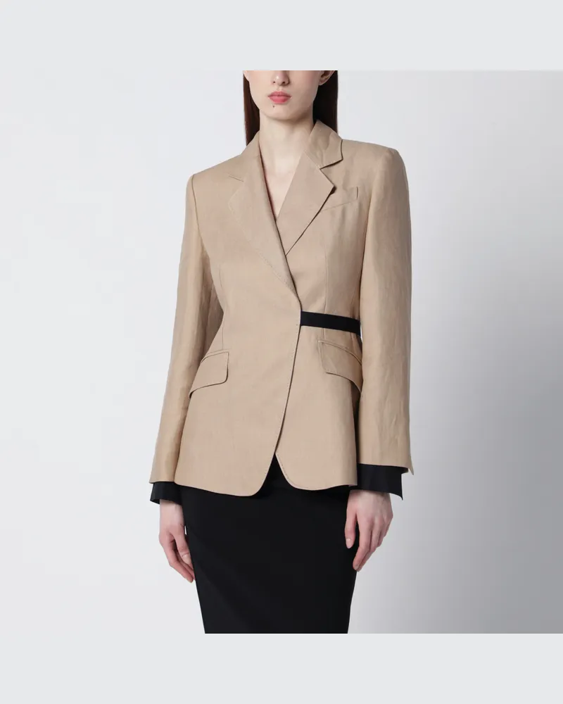 Max Mara Zweireihiger Blazer aus reinem Leinen in Camel Beige
