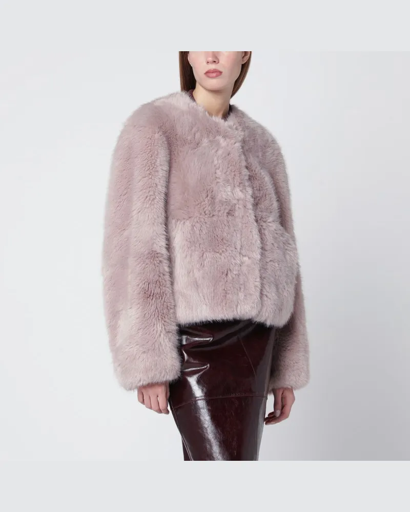STAND Rosa kurze Kunstpelzjacke mit Rundhalsausschnitt Rosa