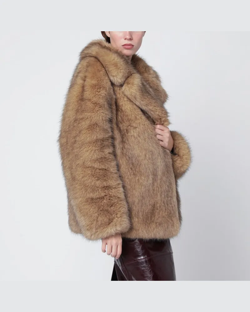STAND Hellbraune kurze Kunstpelzjacke Beige
