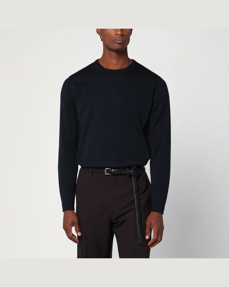 Roberto Collina Marineblauer Rundhalspullover aus Wolle 