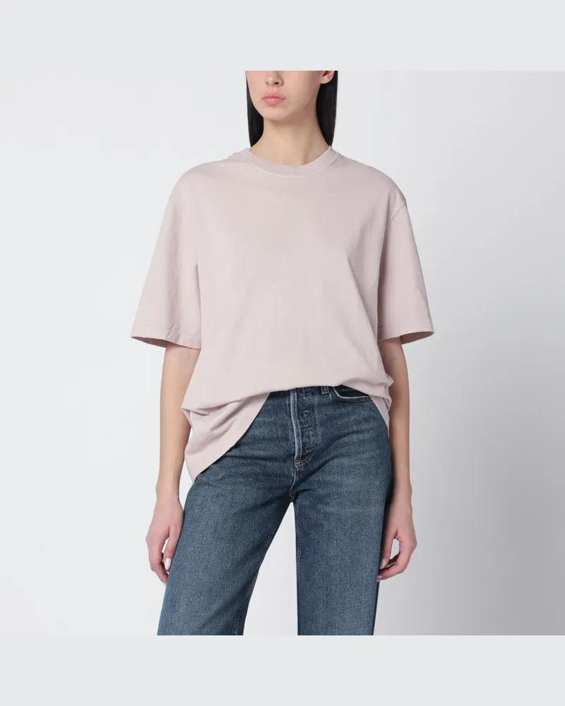 Golden Goose Rosa T-Shirt mit spiegelverkehrtem Logo-Schriftzug auf der Rückseite 