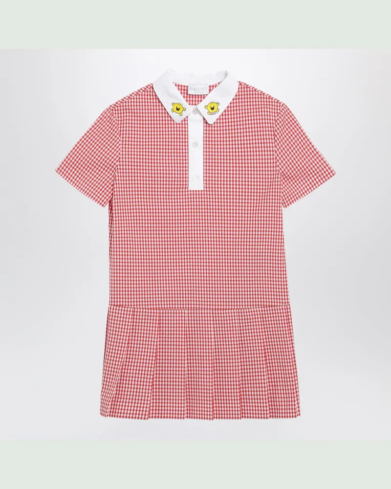 Gucci Kurzes Baumwollkleid mit rot-weißem Karomuster Red