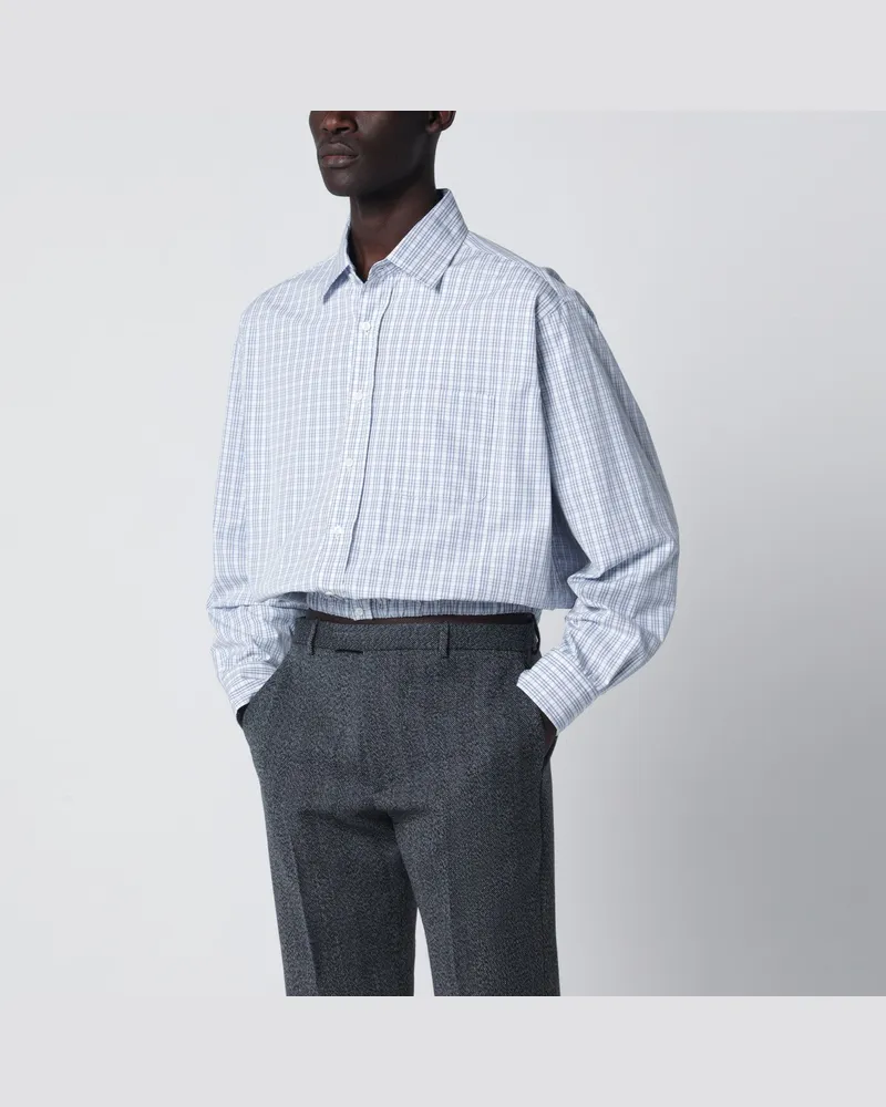 Prada Kurz geschnittenes Hemd mit Karomuster in Weiß/Hellblau White