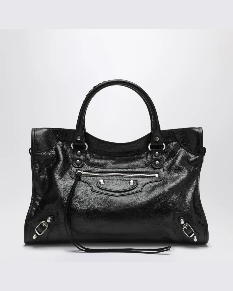Balenciaga Mittlere schwarze Tasche Le City Schwarz