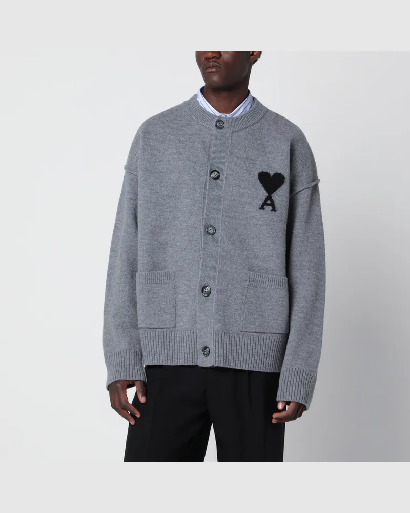 AMI Paris Grauer Ami De Coeur Cardigan Grey
