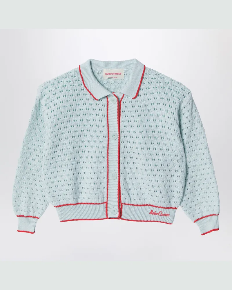 BOBO CHOSES Hellblauer Cardigan mit Ajourmuster und Logo Light