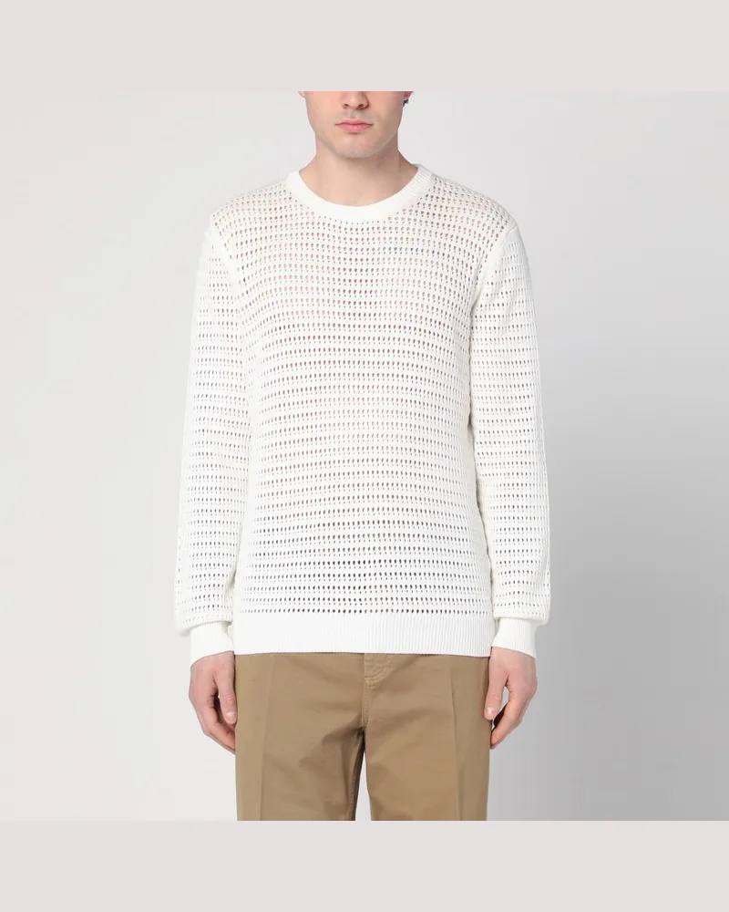 Roberto Collina Milchfarbener perforierter Pullover aus Baumwolle Weiß