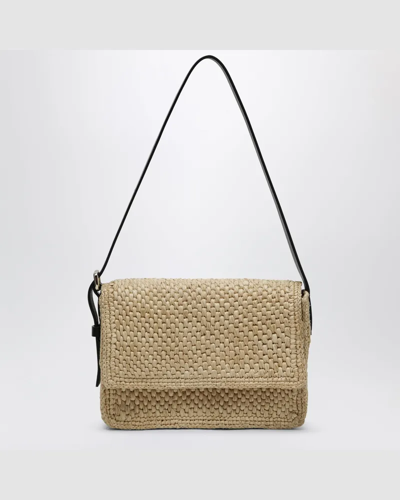Manebí Schultertasche aus Raffia und Leder Beige