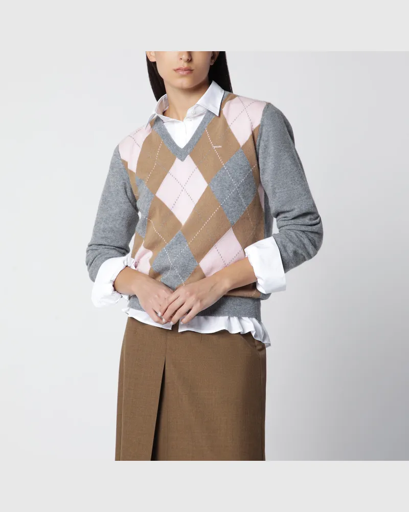 Prada Grauer Kaschmirpullover mit Argyle-Muster Grey