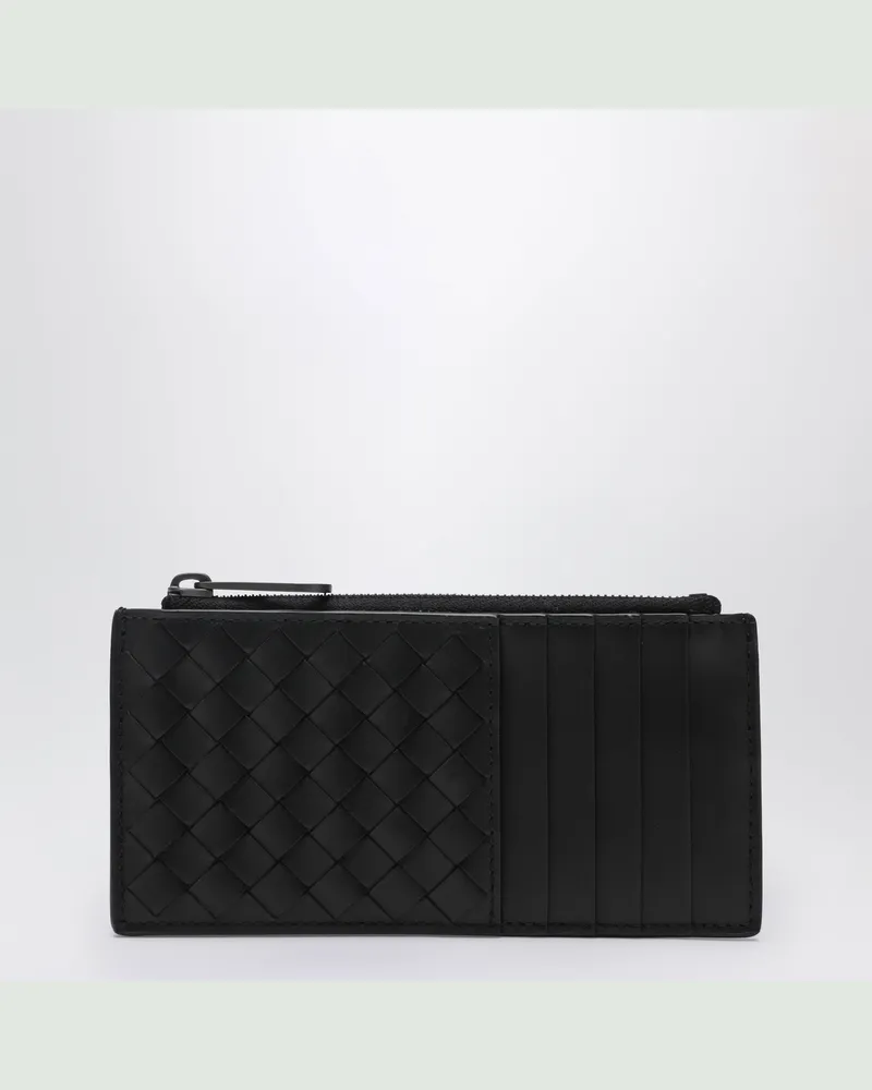 Bottega Veneta Schwarzes Kreditkartenetui mit Reißverschluss und Flechtmuster Black