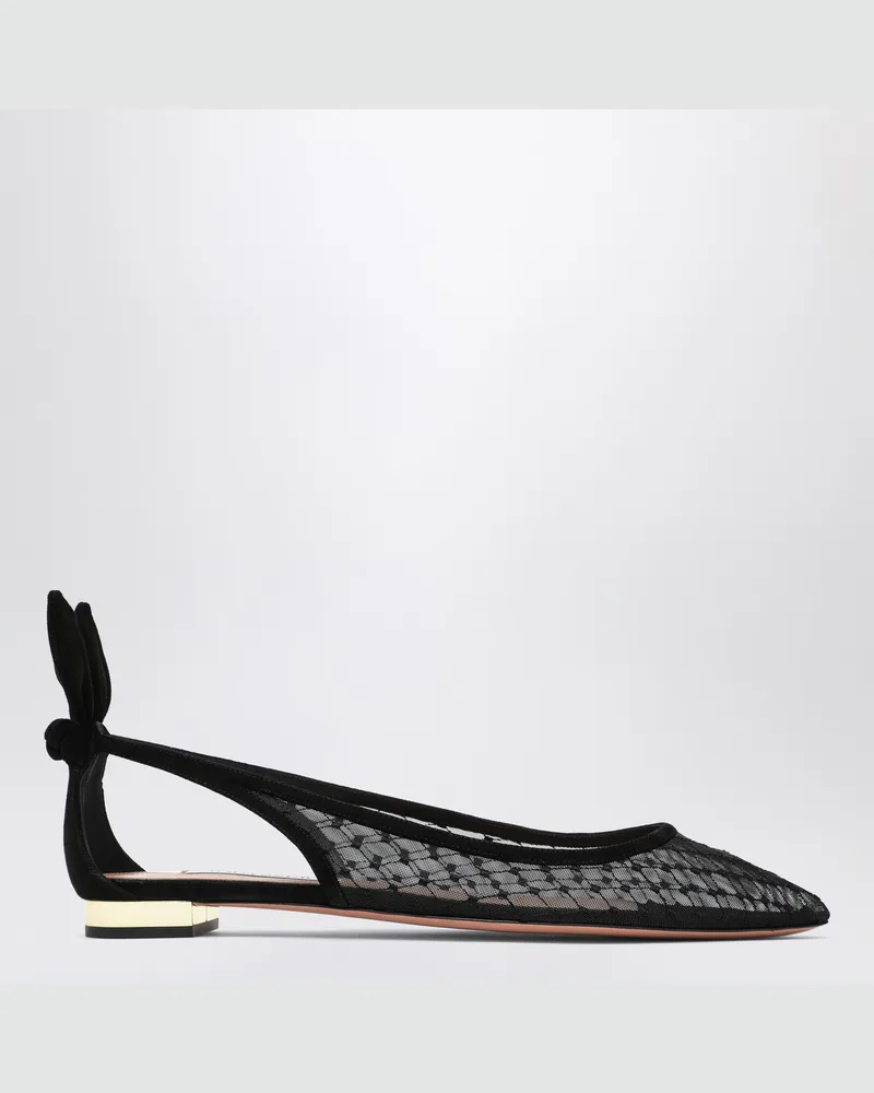 Aquazzura Schwarze Netz- und Wildleder-Ballerinas mit Schleife 