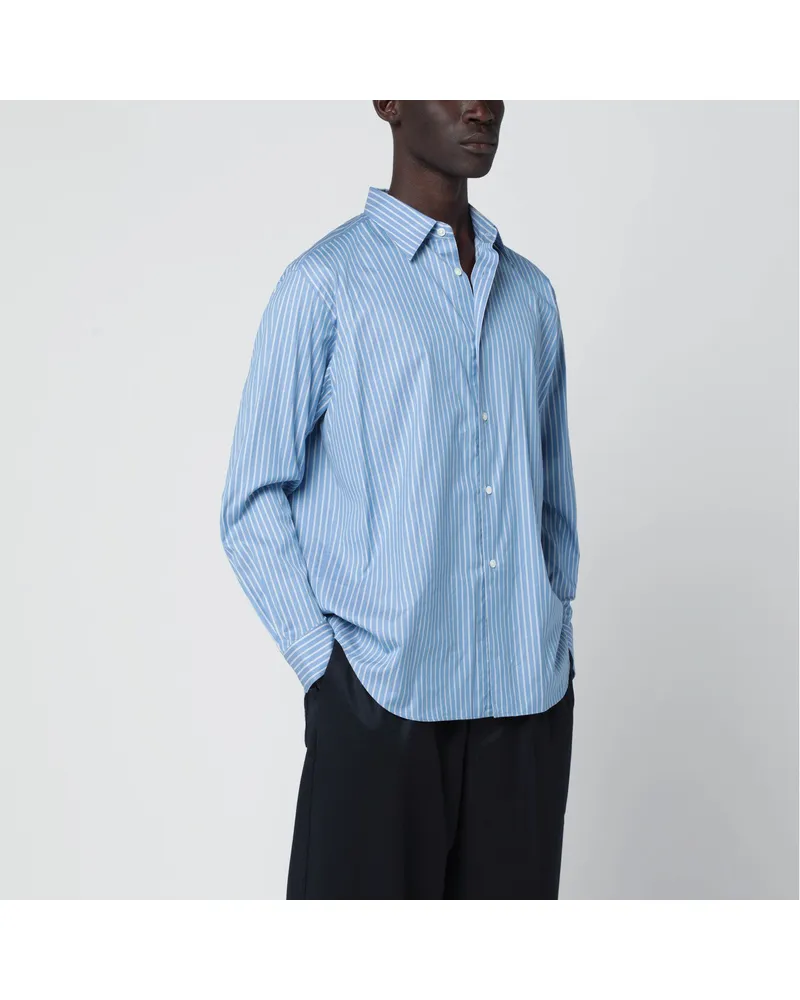 AURALEE Hellblau gestreiftes Hemd aus Baumwolle und Seide 