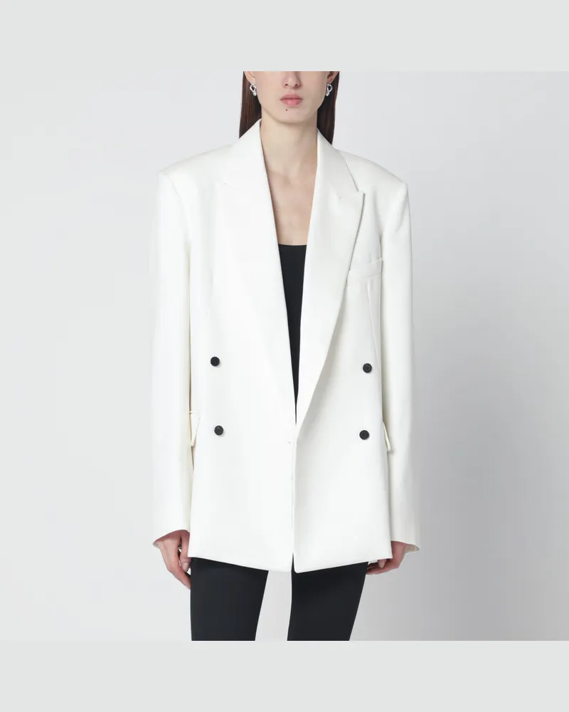 FRANKIE Shop Weiße zweireihige Jacke aus Wollmischung White