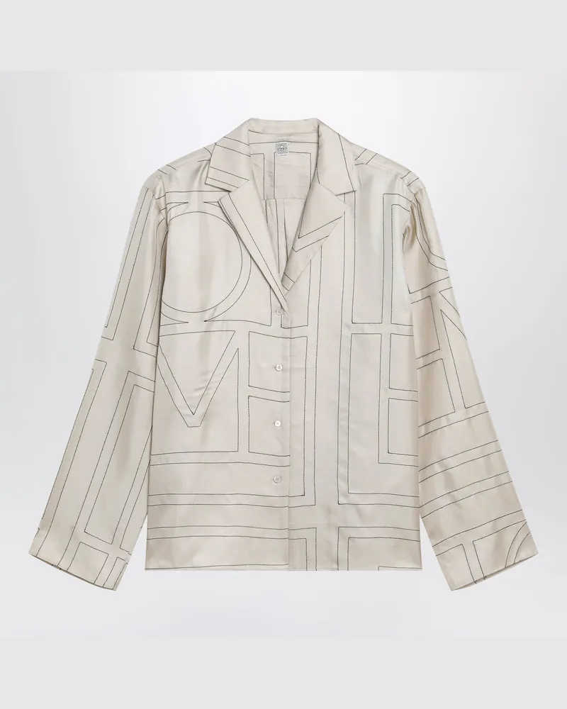 Totême Elfenbeinfarbene Seidenbluse mit Monogramm White