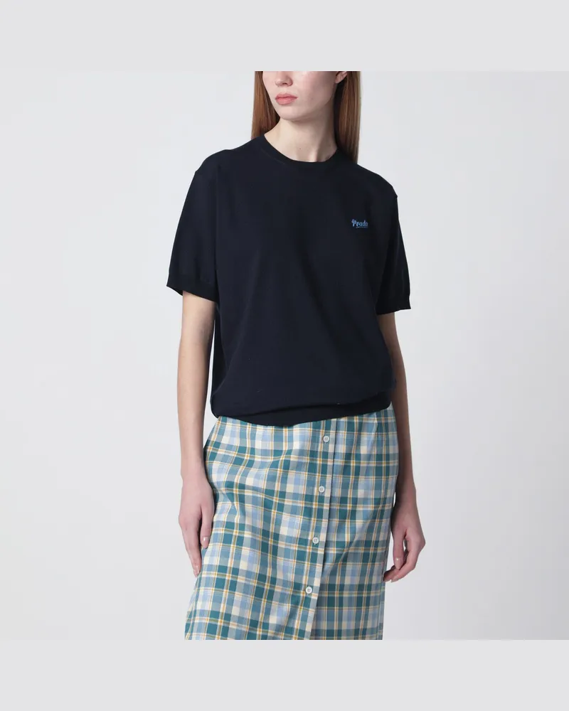 Prada Blauer Pullover aus Seidenmischung mit Logo Blue