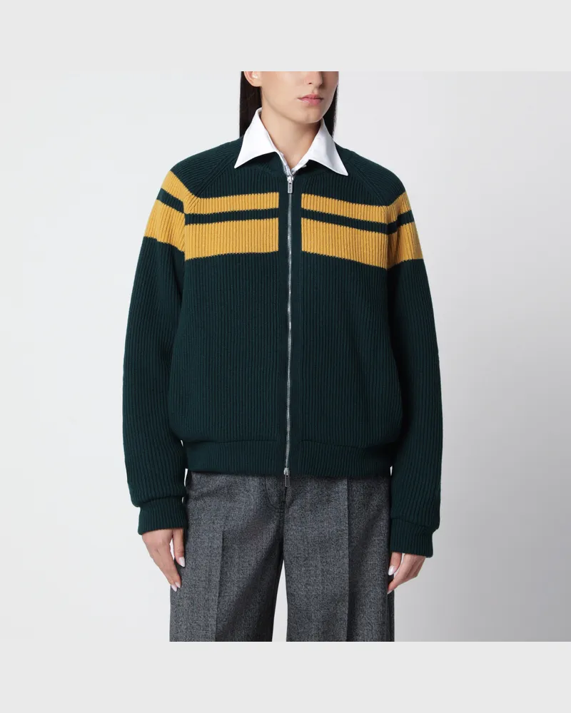 Miu Miu Flaschengrün/gelber Cardigan mit Reißverschluss aus Wolle Green