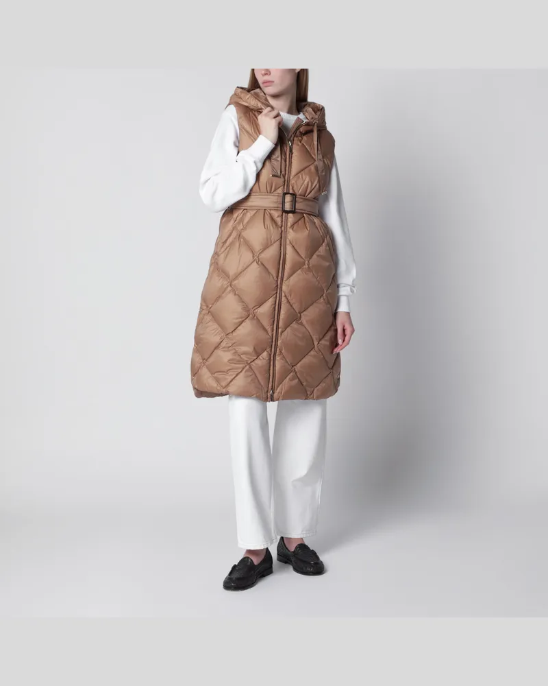 Max Mara Ärmellose Daunenjacke in Camel mit Gürtel Beige