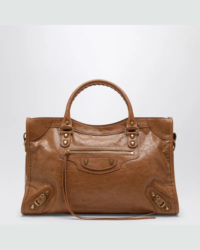 Balenciaga Le City mittelgroße Tasche in Camel/Antikgold 