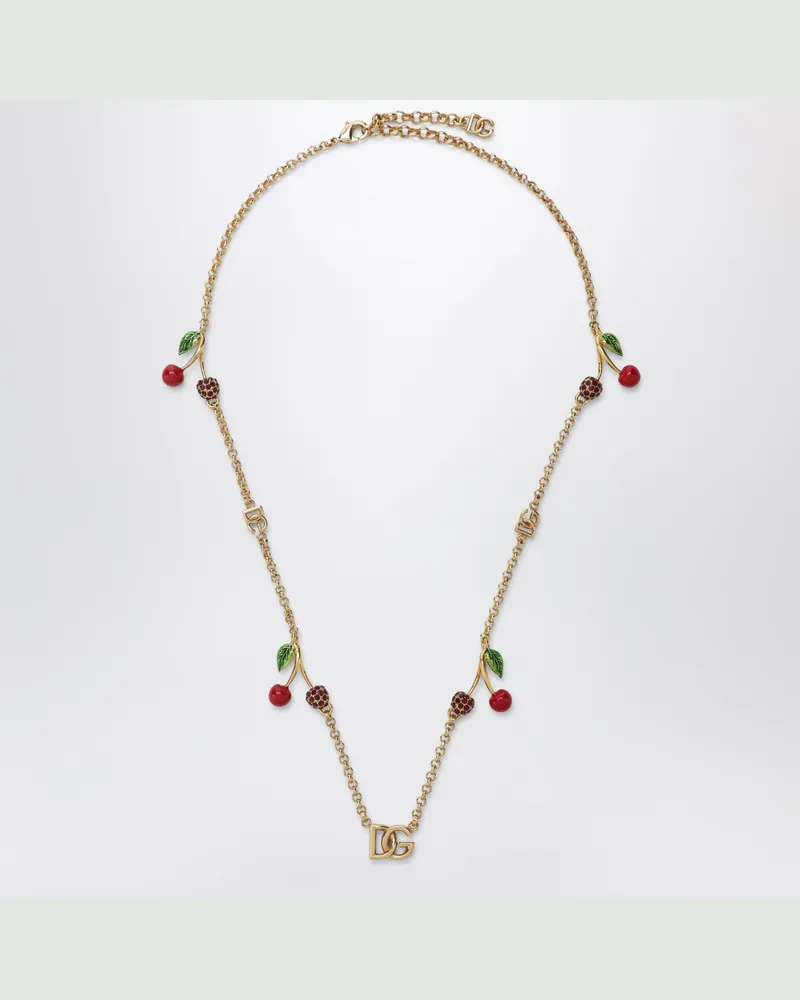 Dolce & Gabbana Halskette mit DG-Logo und Kirschanhängern, goldfarben Metal