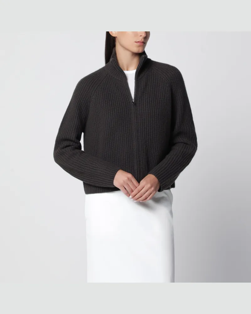 Lisa Yang Sadie Kaschmir-Cardigan mit Reißverschluss in Dunkelgrün Grey