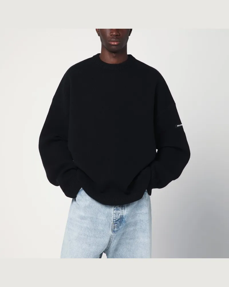 Balenciaga Schwarzer Strickpullover aus Wolle Schwarz