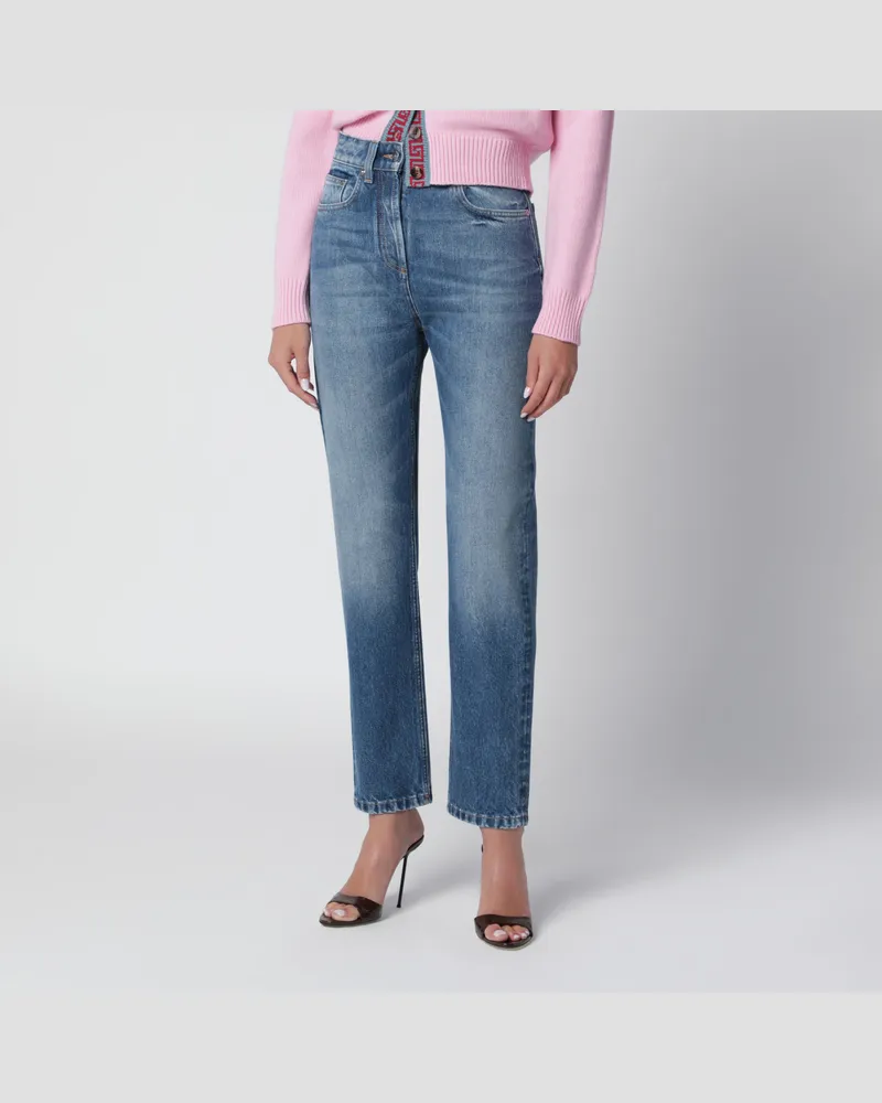 Versace Jeans mit hoher Taille in Hellblau aus Baumwolle Light