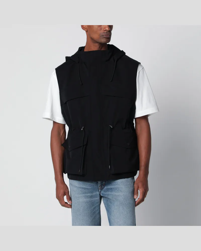 AURALEE Schwarze Weste aus Wollcanvas mit Kordelzug Black