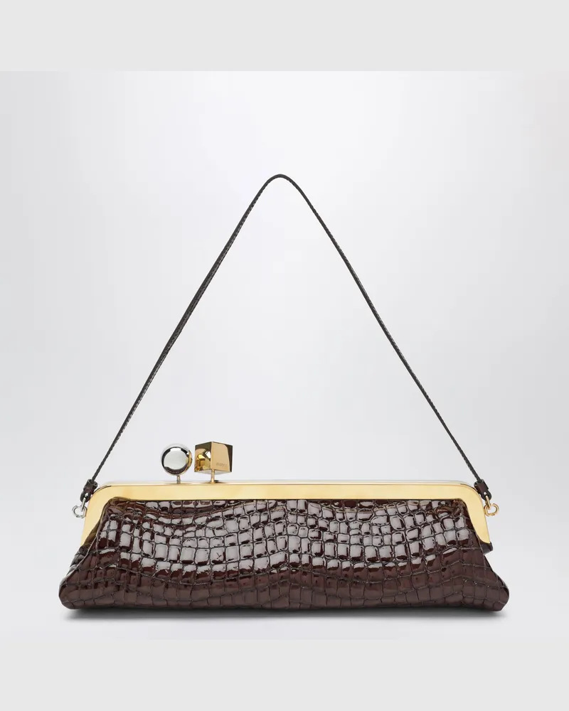 Jacquemus La Pochette Salon Pouch aus krokogeprägtem Leder Brown
