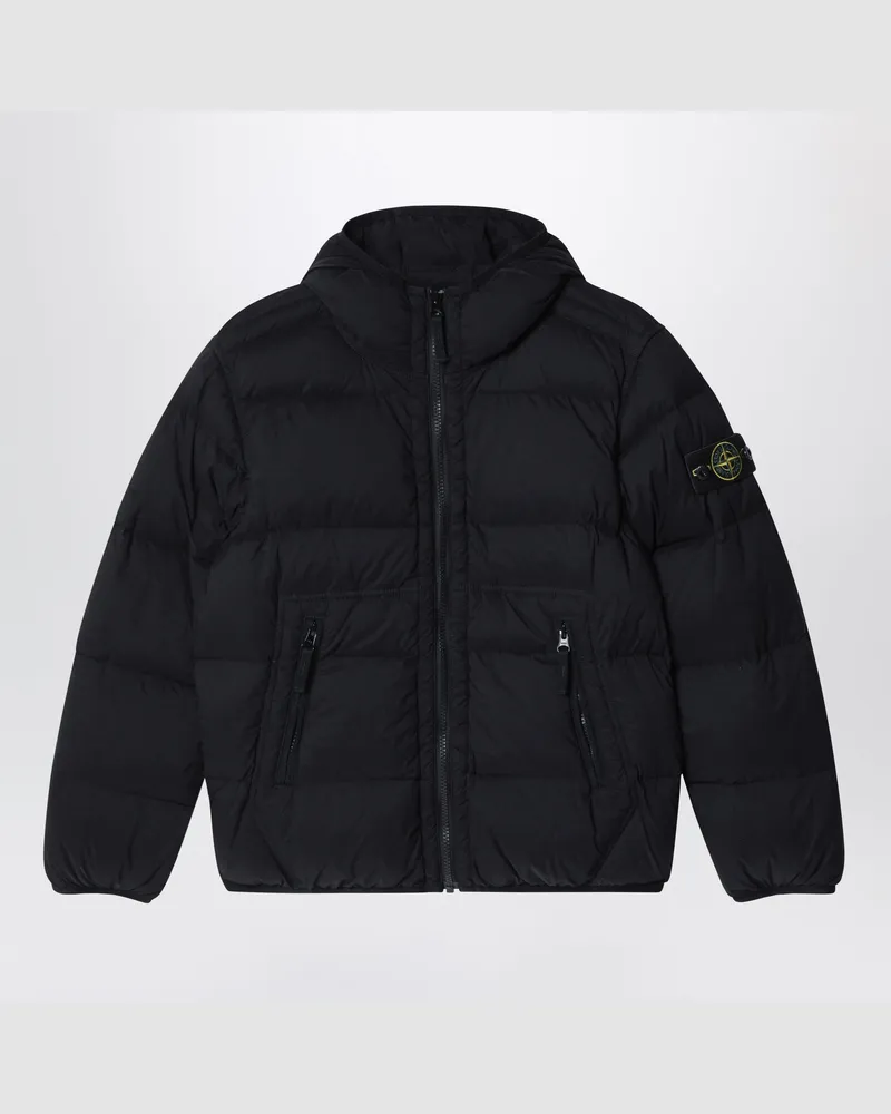 Stone Island Schwarze Daunenjacke mit Kapuze aus Nylon Black