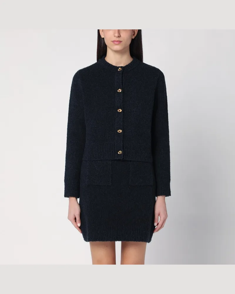 Bottega Veneta Marineblaue Strickjacke aus Bouclé-Wollmischung Blau