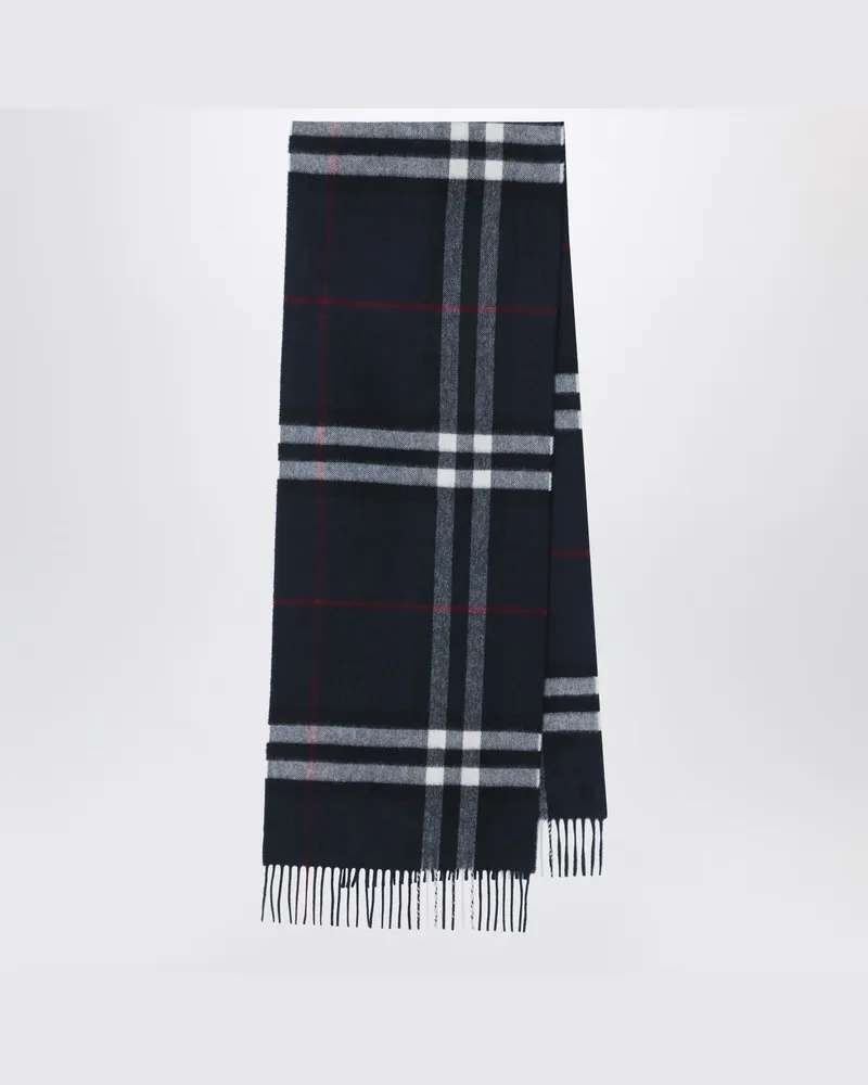 Burberry Dunkelblauer Kaschmirschal mit Check-Muster Blau