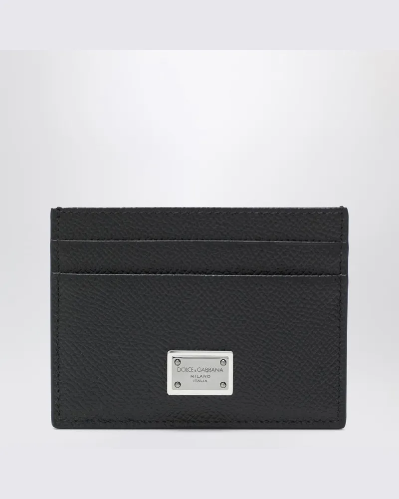 Dolce & Gabbana Kartenetui aus schwarzem Dauphine-Leder mit Logo-Plakette 