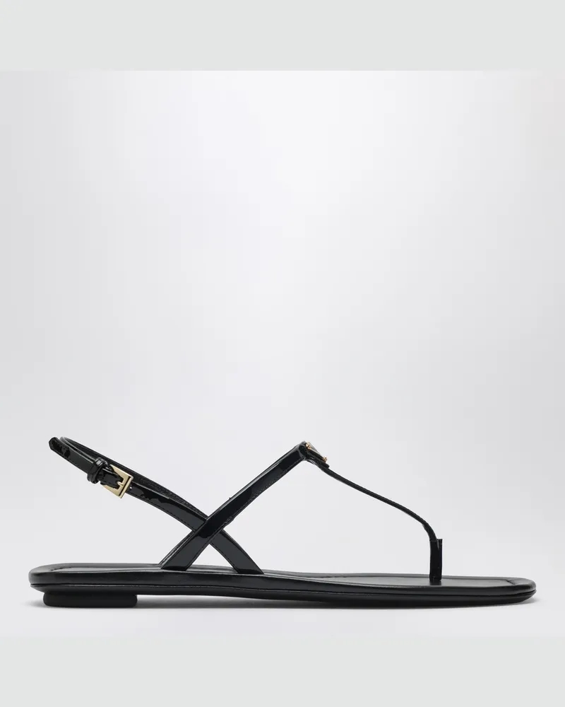 Prada Schwarze Zehentrenner-Sandale aus Lackleder 