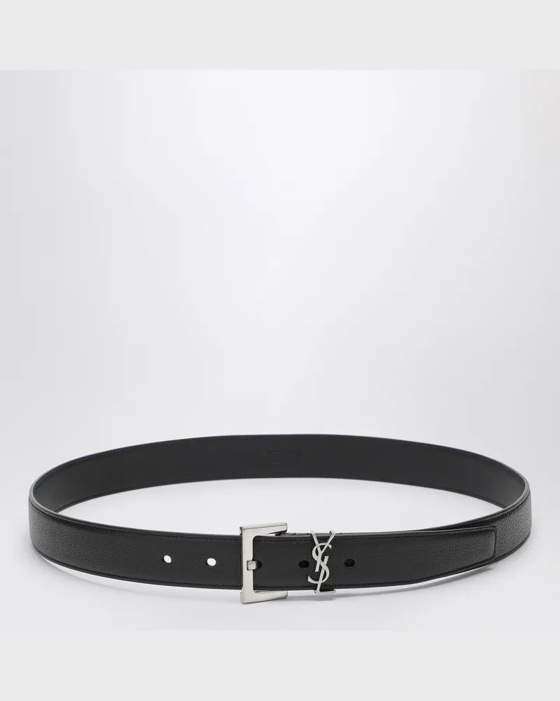 Saint Laurent Schwarzer Cassandre-Gürtel aus genarbtem Leder 