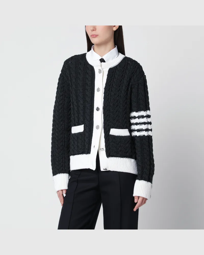 Thom Browne Dunkelgrauer Zopfmuster-Cardigan aus Wolle Grey