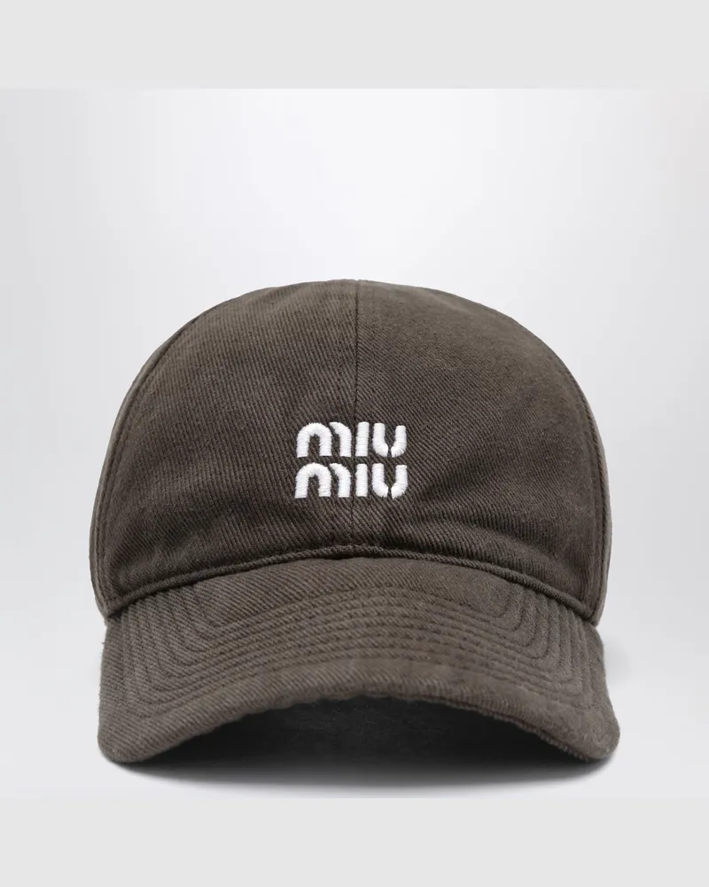 Miu Miu Baseballcap aus Denim im Washed-Look in Braunblau Brown