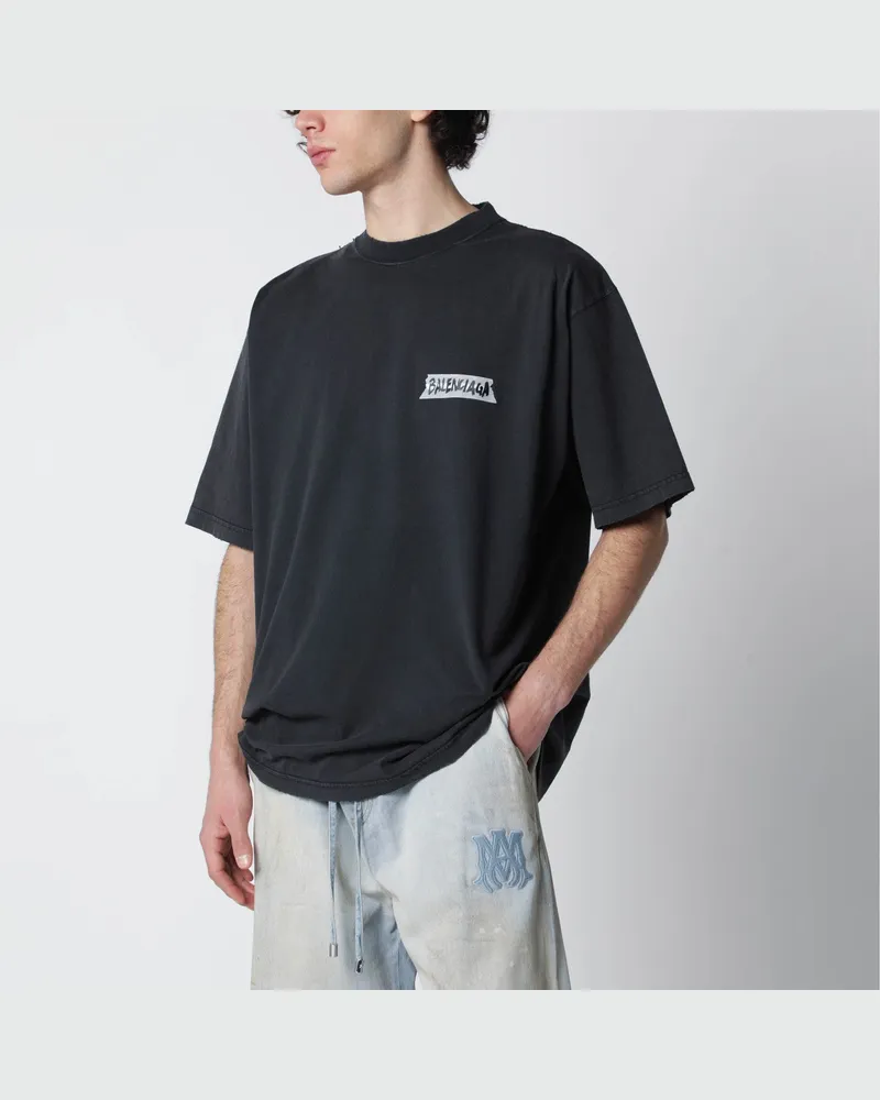 Balenciaga Schwarzes gewaschenes Masking-Tape T-Shirt mit mittlerer Passform Black
