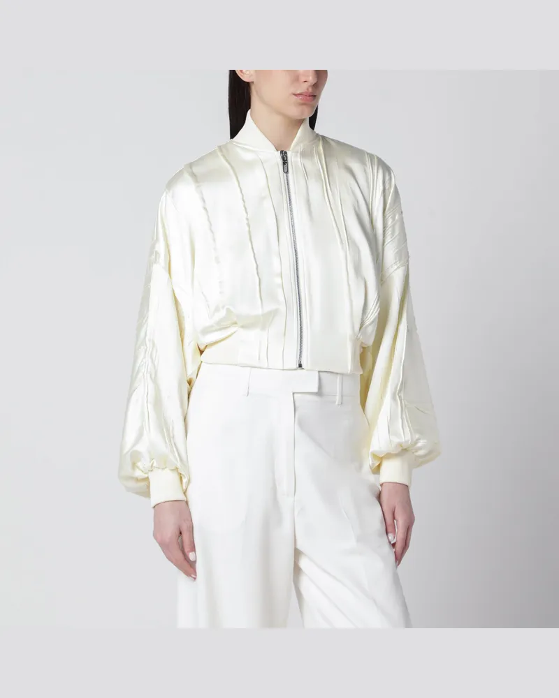 SPORTMAX Bomberjacke aus plissiertem Satin in Elfenbein Beige