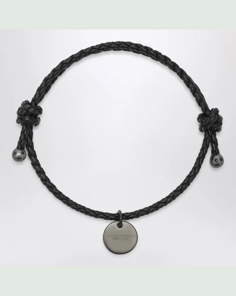 Bottega Veneta Schwarzes geflochtenes Lederarmband Black