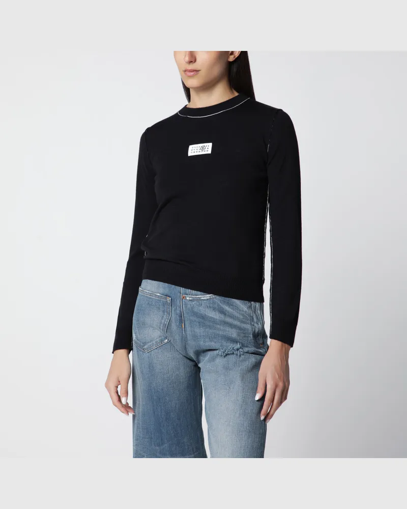 Maison Margiela Enger Pullover aus Wollmix mit Kontrastborte, Schwarz Black