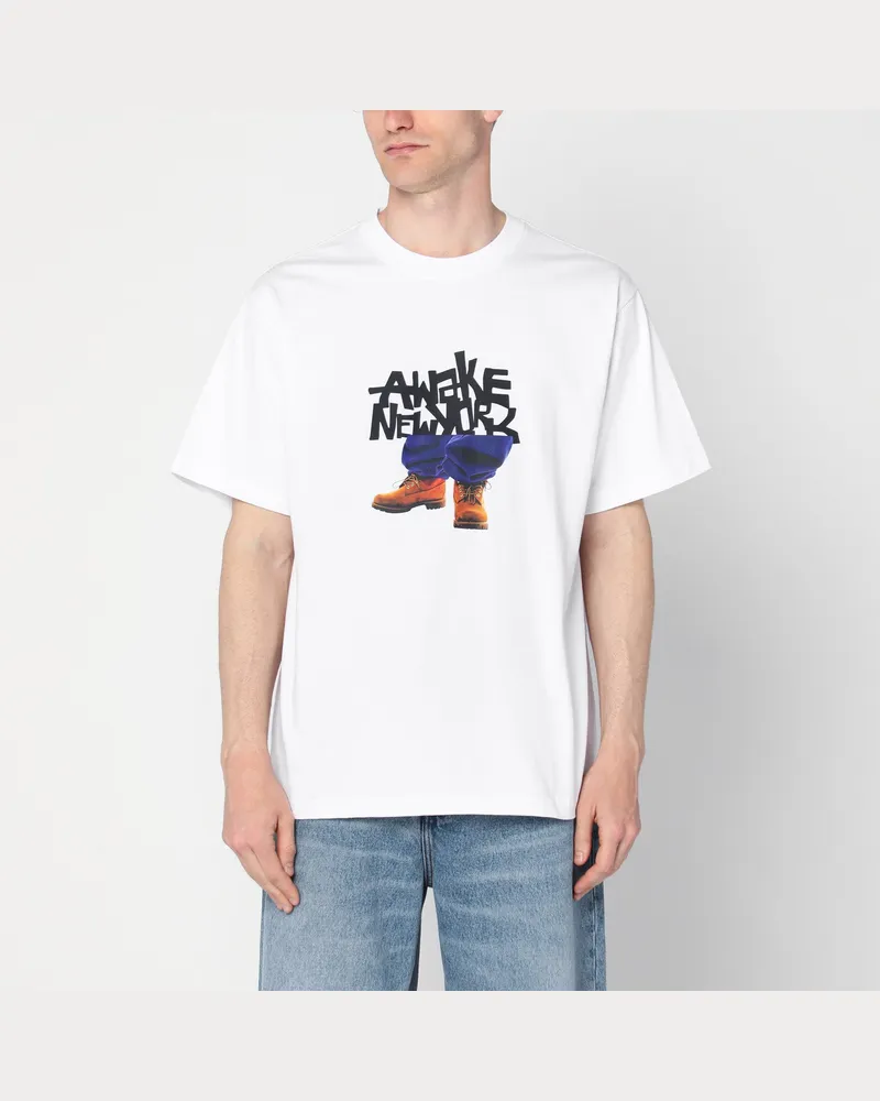 AWAKE NY Weißes T-Shirt mit Stomper-Logoprint 