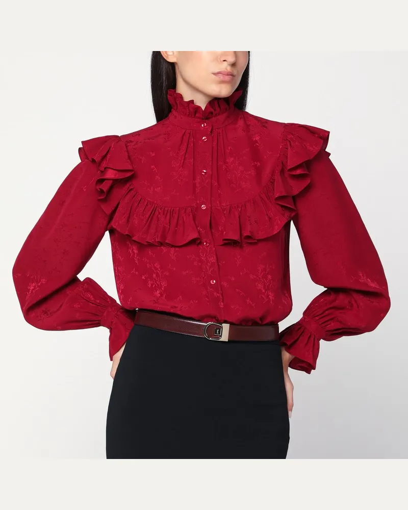 Saint Laurent Rotes Damastseidenhemd Rot
