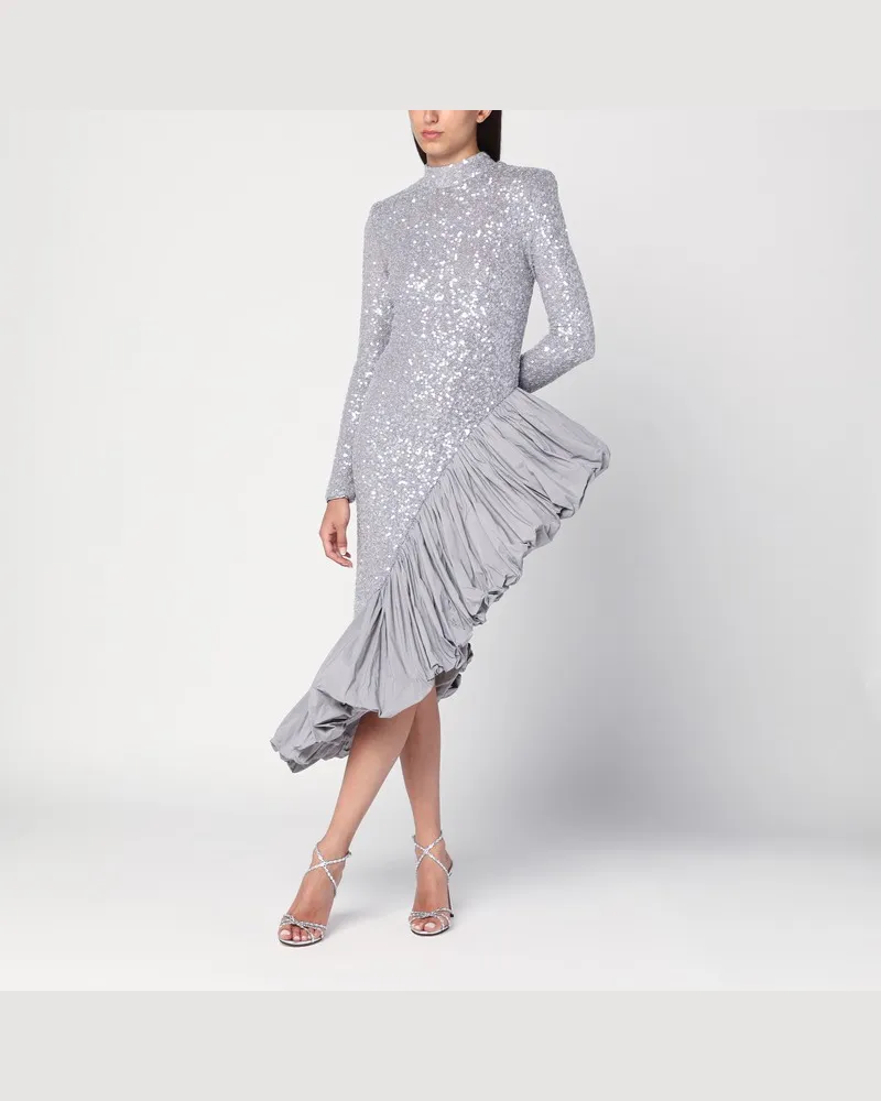 ROTATE Birger Christensen Asymmetrisches silbernes Kleid mit Pailletten Grau