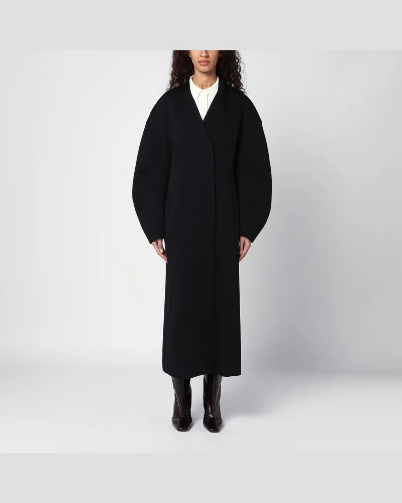 Jil Sander Schwarzer zweireihiger Mantel aus Schurwolle Schwarz