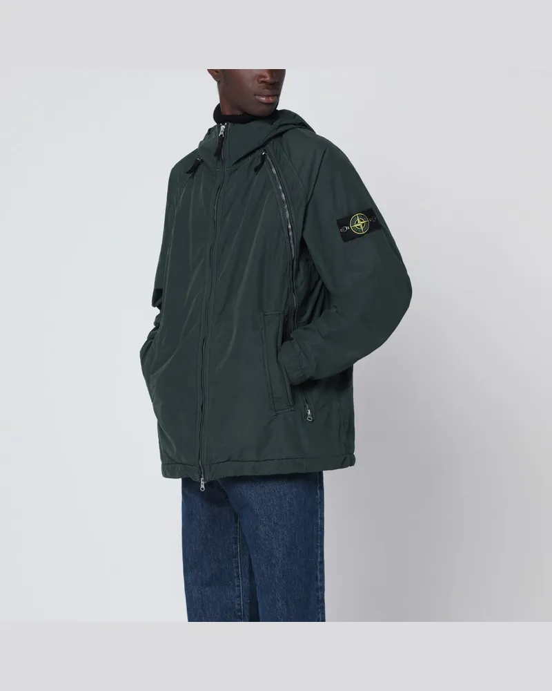 Stone Island Wasserabweisende Jacke aus grünem Wachstuch (Wachskanvas Mehrfarbig