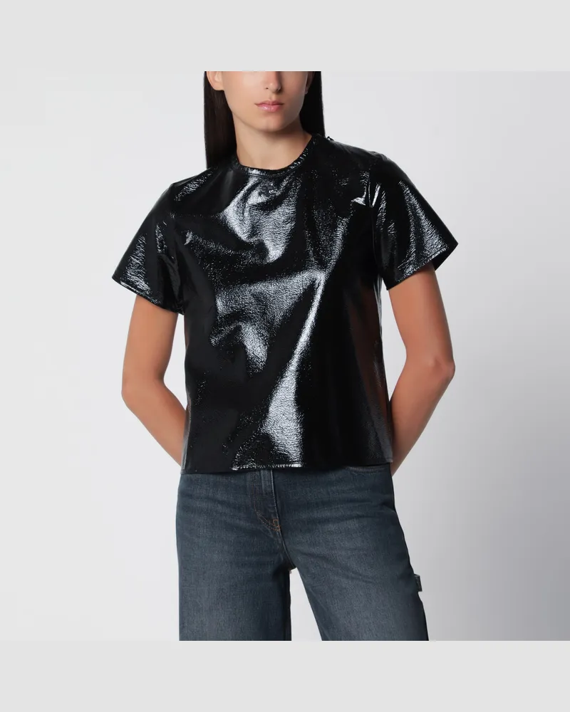 Courrèges Schwarzes gerades Top aus Vinyl Black