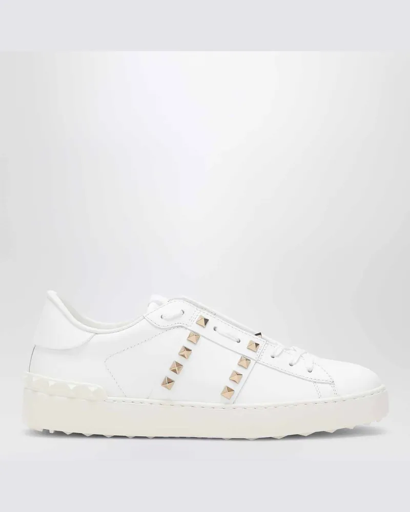 Valentino Garavani Weißer Rockstud Kartenhalter aus Leder mit Reißverschluss White