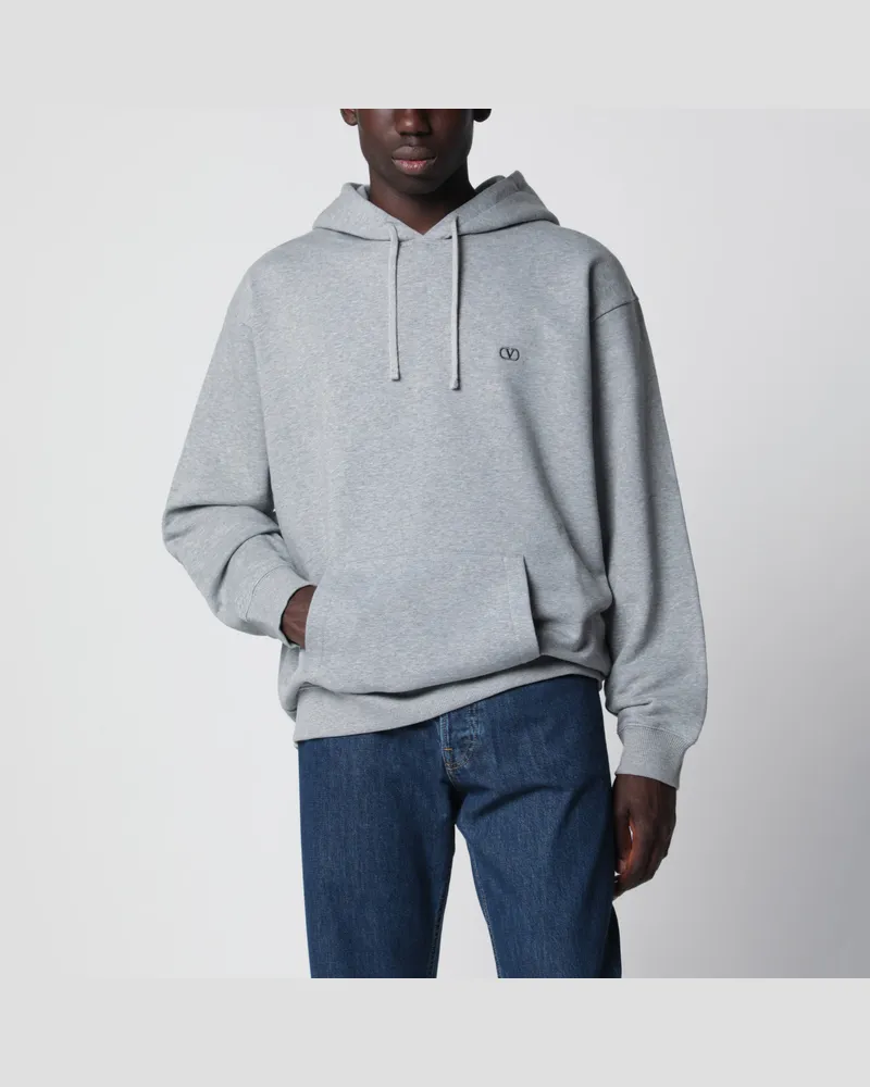 Valentino Garavani Grauer Mélange-Hoodie mit Vlogo-Stickerei Grey