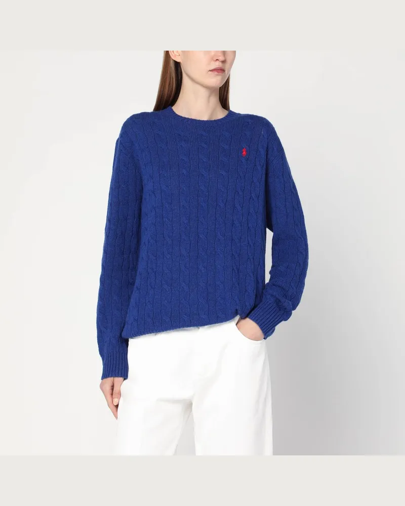 Ralph Lauren Kobaltblauer Zopfpullover aus Wolle und Kaschmir Blau